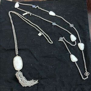 Kendra Scott white long Elegant Silver Necklace with White Accents - 2 inc